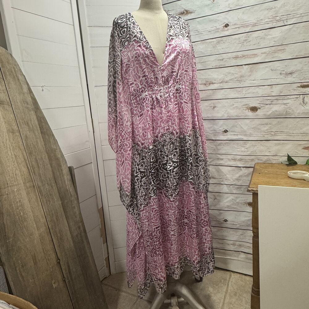 Oscar De La Renta Kimono Kaftan Dress Robe Long Lounge Wear Pink Small/Medium - Picture 1 of 9